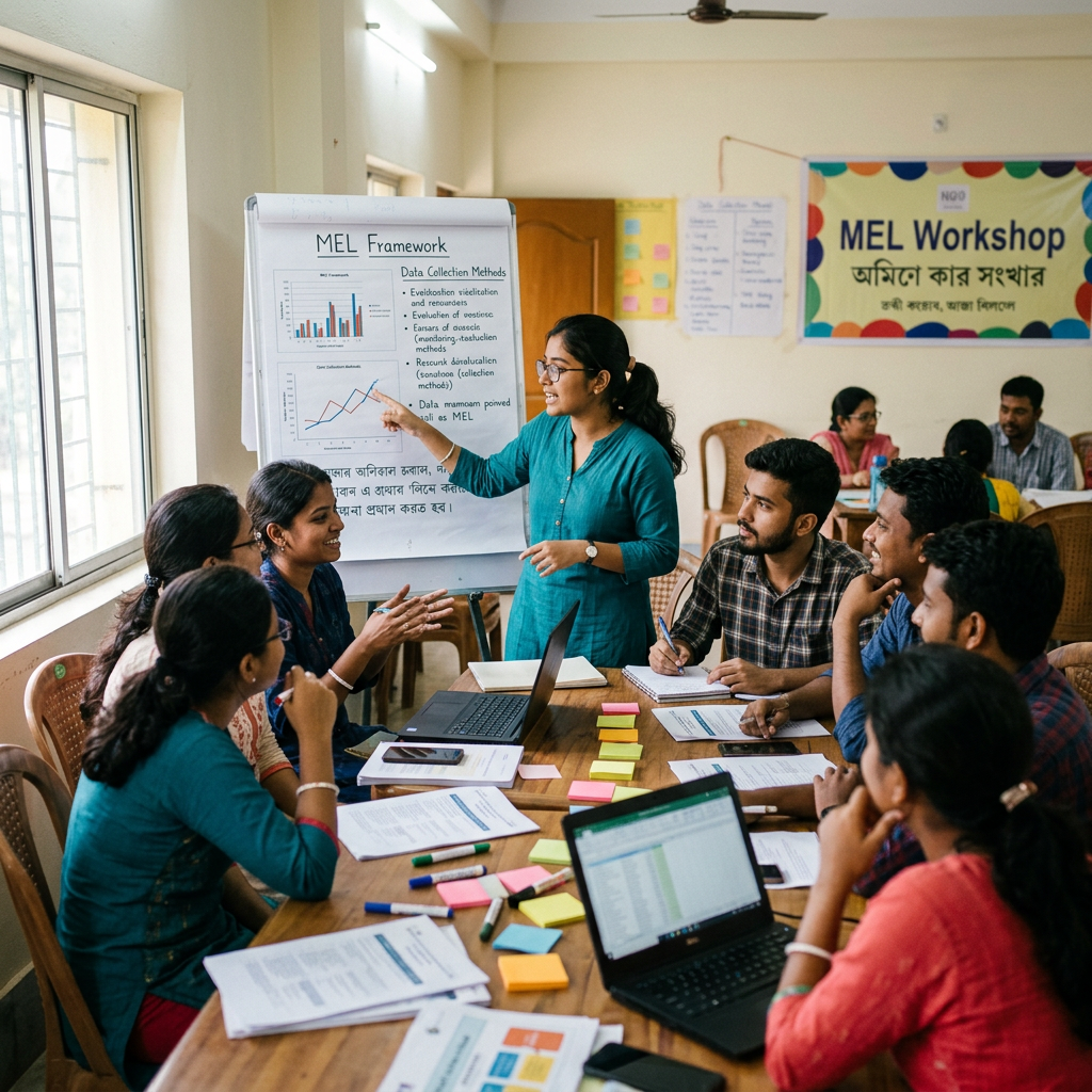 Young Indian NGO team MEL workshop discussion